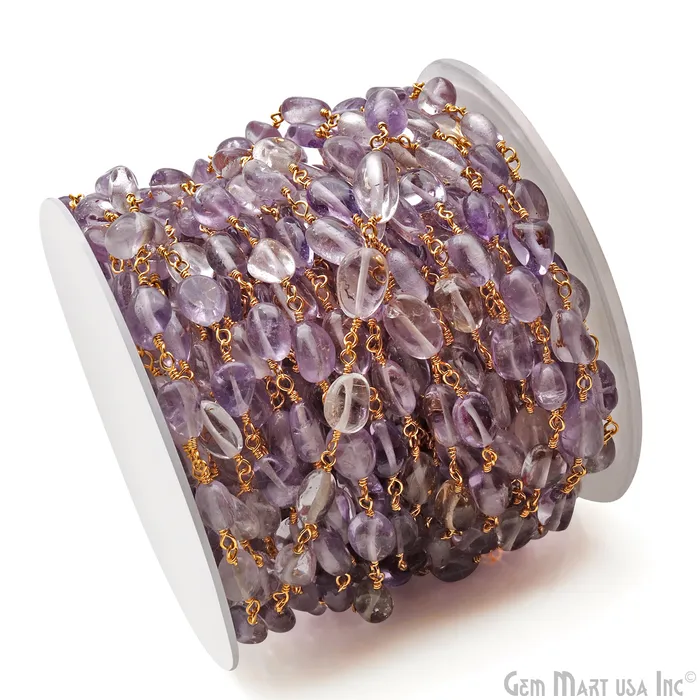 GemMartUSA PreStyled Sets Ametrine 8x5mm Tumble Beads Gold Plated Rosary Chain GemMartUSA PreStyled Sets Ametrine 8x5mm Tumble Beads Gold Plated Rosary Chain