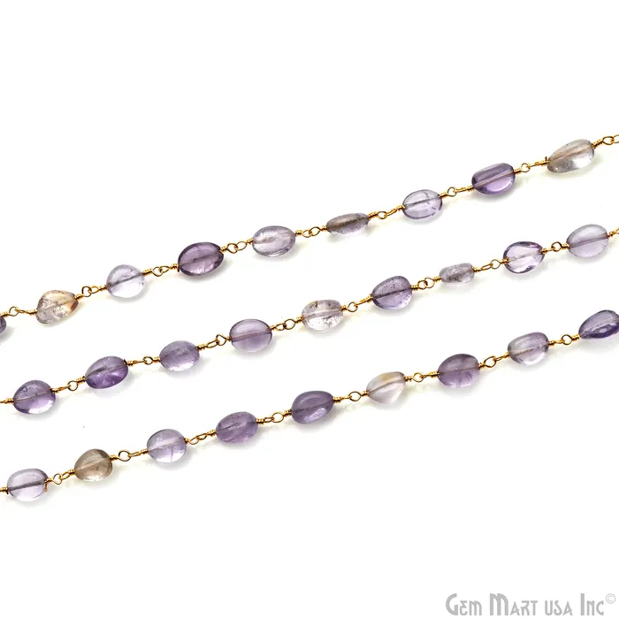 GemMartUSA PreStyled Sets Ametrine 8x5mm Tumble Beads Gold Plated Rosary Chain GemMartUSA PreStyled Sets Ametrine 8x5mm Tumble Beads Gold Plated Rosary Chain
