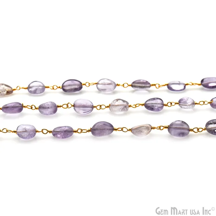 GemMartUSA PreStyled Sets Ametrine 8x5mm Tumble Beads Gold Plated Rosary Chain GemMartUSA PreStyled Sets Ametrine 8x5mm Tumble Beads Gold Plated Rosary Chain