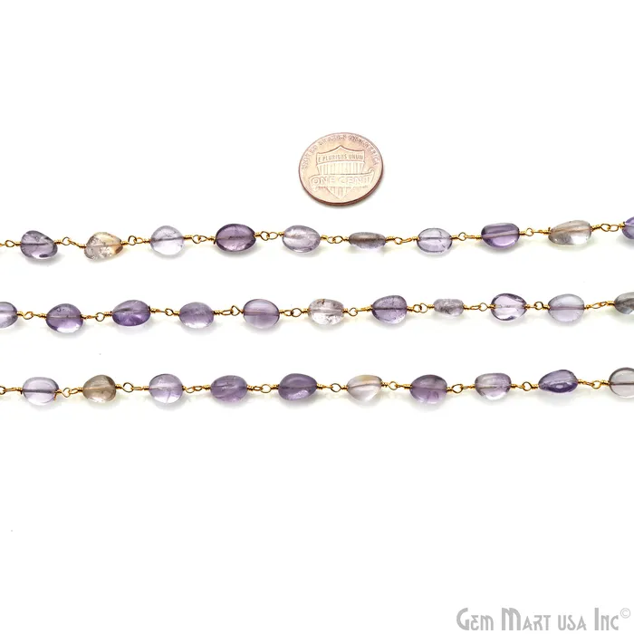 GemMartUSA PreStyled Sets Ametrine 8x5mm Tumble Beads Gold Plated Rosary Chain GemMartUSA PreStyled Sets Ametrine 8x5mm Tumble Beads Gold Plated Rosary Chain