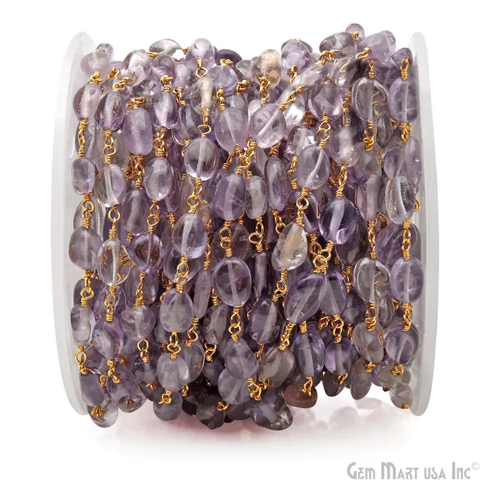 GemMartUSA PreStyled Sets Ametrine 8x5mm Tumble Beads Gold Plated Rosary Chain GemMartUSA PreStyled Sets Ametrine 8x5mm Tumble Beads Gold Plated Rosary Chain