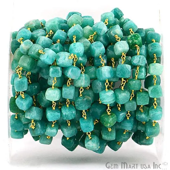 GemmartUSA PreStyled Sets Dark Amazonite Box 56mm Gold Plated Wire Wrapped Beads Rosary Chain GemmartUSA PreStyled Sets Dark Amazonite Box 56mm Gold Plated Wire Wrapped Beads Rosary Chain