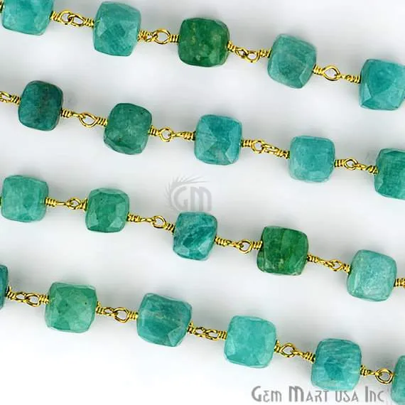 GemmartUSA PreStyled Sets Dark Amazonite Box 56mm Gold Plated Wire Wrapped Beads Rosary Chain GemmartUSA PreStyled Sets Dark Amazonite Box 56mm Gold Plated Wire Wrapped Beads Rosary Chain