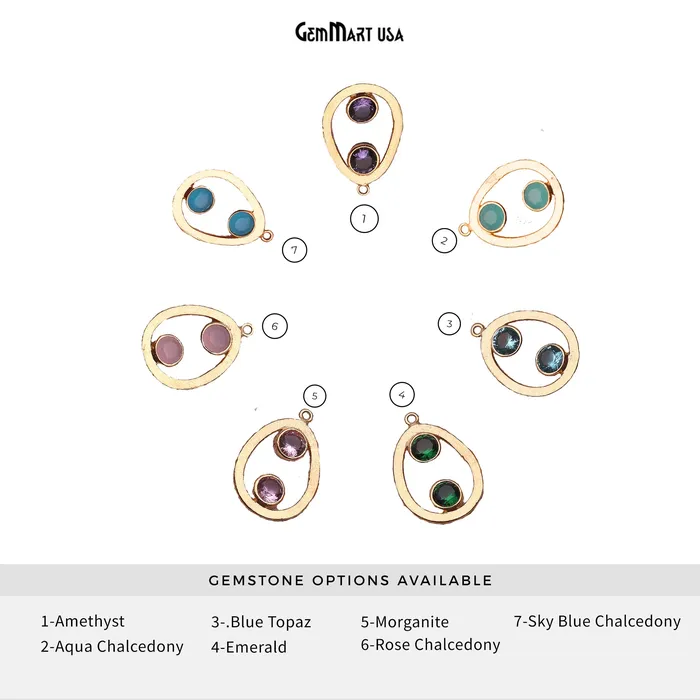 GemmartUSA PreStyled Sets DIY Double Gemstone Gold Plated Chandelier Connector 1PC