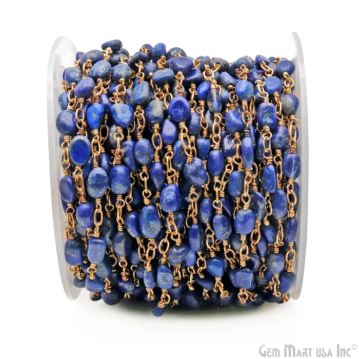 GemMartUSA PreStyled Sets Lapis Tumble Beads 8x5mm Gold Wire Wrapped Rosary Chain GemMartUSA PreStyled Sets Lapis Tumble Beads 8x5mm Gold Wire Wrapped Rosary Chain