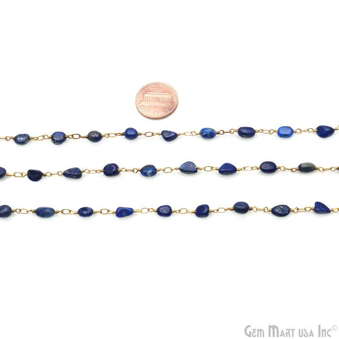 GemMartUSA PreStyled Sets Lapis Tumble Beads 8x5mm Gold Wire Wrapped Rosary Chain GemMartUSA PreStyled Sets Lapis Tumble Beads 8x5mm Gold Wire Wrapped Rosary Chain