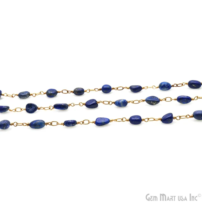 GemMartUSA PreStyled Sets Lapis Tumble Beads 8x5mm Gold Wire Wrapped Rosary Chain GemMartUSA PreStyled Sets Lapis Tumble Beads 8x5mm Gold Wire Wrapped Rosary Chain