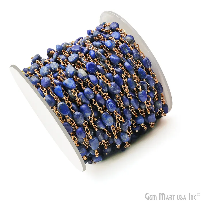GemMartUSA PreStyled Sets Lapis Tumble Beads 8x5mm Gold Wire Wrapped Rosary Chain GemMartUSA PreStyled Sets Lapis Tumble Beads 8x5mm Gold Wire Wrapped Rosary Chain