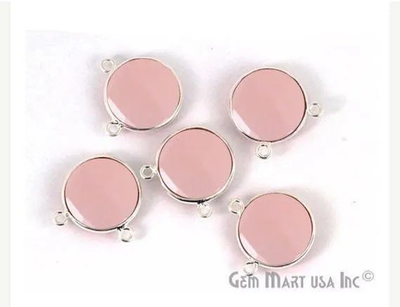 GemMartUSA Rings Clearance Sale Rose Chalcedony Round 10mm Cat Bail Silver Bezel Connector