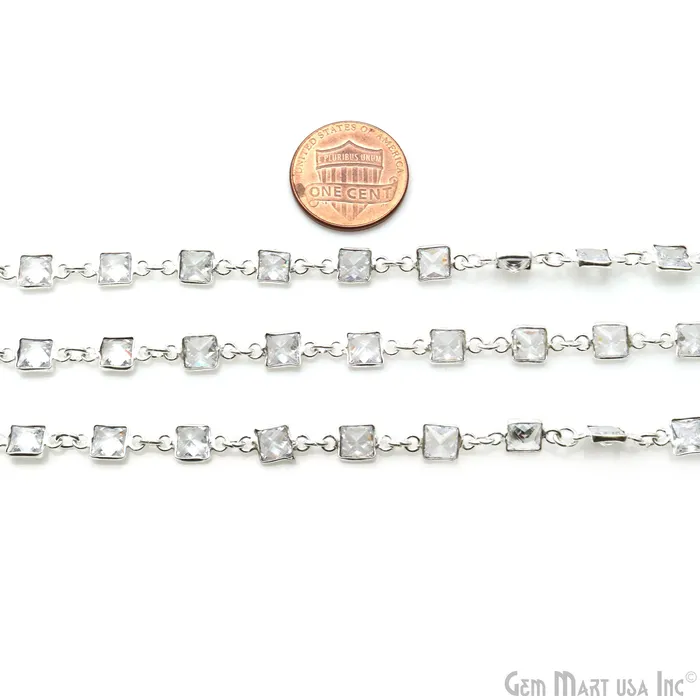 GemMartUSA Rings White Zircon Faceted Square 5mm Silver Plated Continuous Connector Chain GemMartUSA Rings White Zircon Faceted Square 5mm Silver Plated Continuous Connector Chain