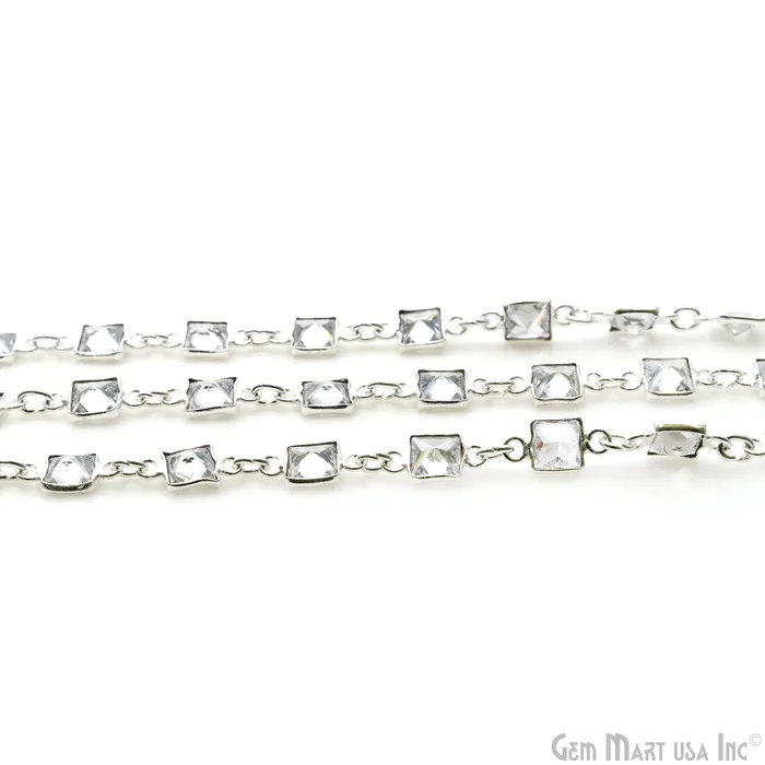 GemMartUSA Rings White Zircon Faceted Square 5mm Silver Plated Continuous Connector Chain GemMartUSA Rings White Zircon Faceted Square 5mm Silver Plated Continuous Connector Chain