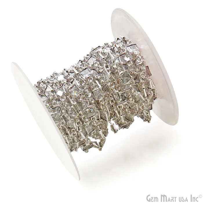 GemMartUSA Rings White Zircon Faceted Square 5mm Silver Plated Continuous Connector Chain GemMartUSA Rings White Zircon Faceted Square 5mm Silver Plated Continuous Connector Chain