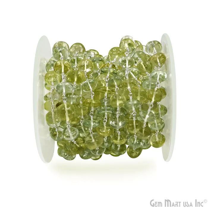 Green Amethyst Lemon Topaz Cabochon Beads 910mm Silver Wire Wrapped Rosary Chain GemMartUSA Necklaces Green Amethyst Lemon Topaz Cabochon Beads 910mm Silver Wire Wrapped Rosary Chain GemMartUSA Necklaces
