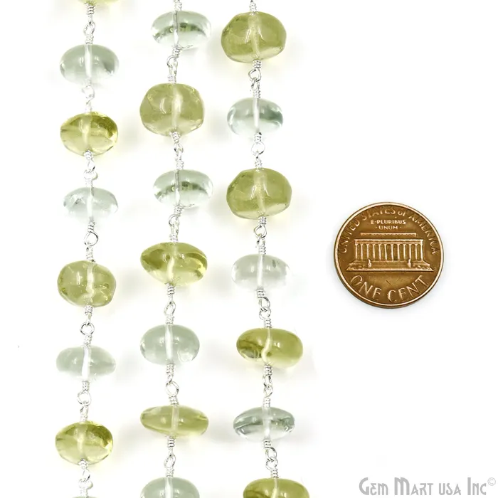 Green Amethyst Lemon Topaz Cabochon Beads 910mm Silver Wire Wrapped Rosary Chain GemMartUSA Necklaces Green Amethyst Lemon Topaz Cabochon Beads 910mm Silver Wire Wrapped Rosary Chain GemMartUSA Necklaces