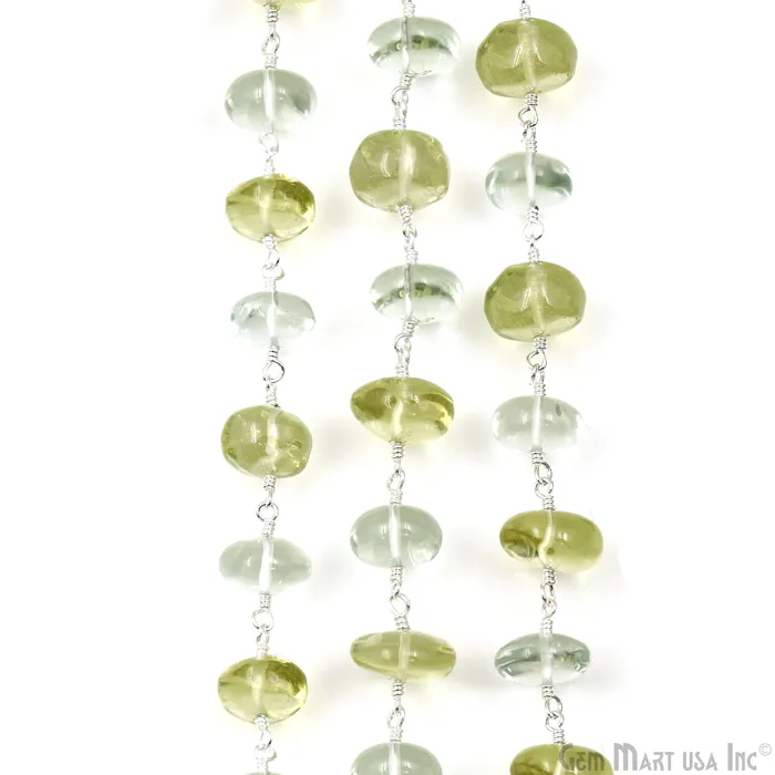 Green Amethyst Lemon Topaz Cabochon Beads 910mm Silver Wire Wrapped Rosary Chain GemMartUSA Necklaces Green Amethyst Lemon Topaz Cabochon Beads 910mm Silver Wire Wrapped Rosary Chain GemMartUSA Necklaces