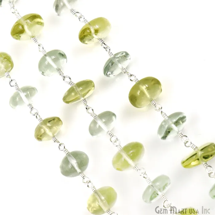 Green Amethyst Lemon Topaz Cabochon Beads 910mm Silver Wire Wrapped Rosary Chain GemMartUSA Necklaces Green Amethyst Lemon Topaz Cabochon Beads 910mm Silver Wire Wrapped Rosary Chain GemMartUSA Necklaces