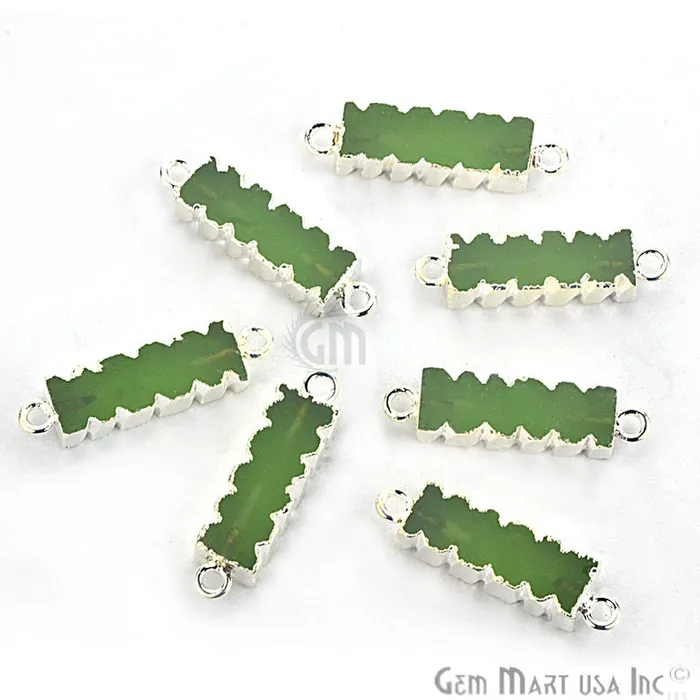 Green Chalcedony 32x9mm Double Bail Silver Edged Bar Charm Connector GemMartUSA Charm Necklaces Green Chalcedony 32x9mm Double Bail Silver Edged Bar Charm Connector GemMartUSA Charm Necklaces
