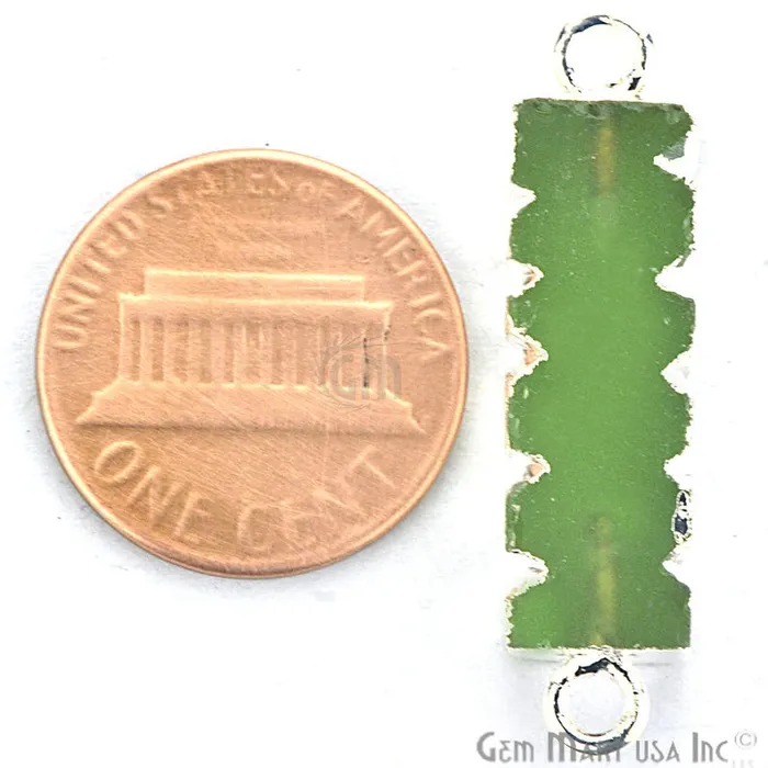 Green Chalcedony 32x9mm Double Bail Silver Edged Bar Charm Connector GemMartUSA Charm Necklaces