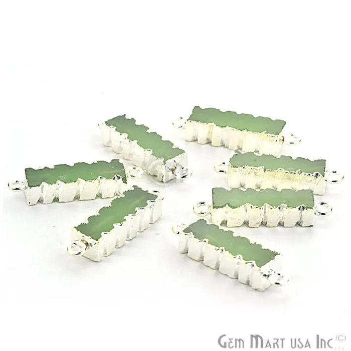 Green Chalcedony 32x9mm Double Bail Silver Edged Bar Charm Connector GemMartUSA Charm Necklaces
