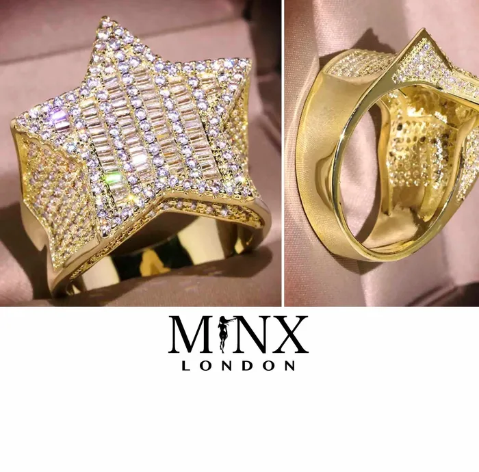 Iced out ring Star Ring Iced Star Ring Gold Star Ring Minx London Rings