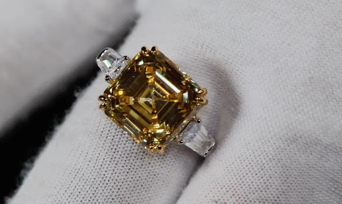 Lab Diamonds London Rings 1000ct Womens Yellow Lab Grown Diamond Ring Yellow Asscher Cut Diamond Ring