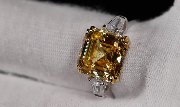 Lab Diamonds London Rings 1000ct Womens Yellow Lab Grown Diamond Ring Yellow Asscher Cut Diamond Ring