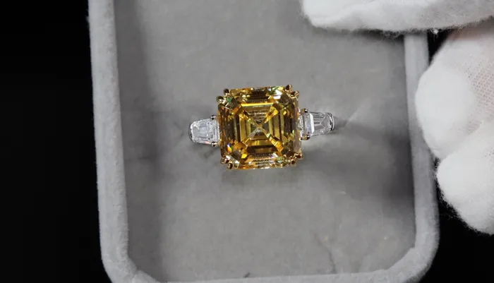 Lab Diamonds London Rings 1000ct Womens Yellow Lab Grown Diamond Ring Yellow Asscher Cut Diamond Ring