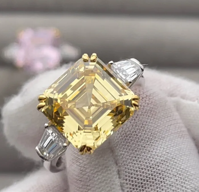 Lab Diamonds London Rings 1000ct Womens Yellow Lab Grown Diamond Ring Yellow Asscher Cut Diamond Ring