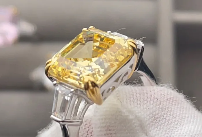 Lab Diamonds London Rings 1000ct Womens Yellow Lab Grown Diamond Ring Yellow Asscher Cut Diamond Ring