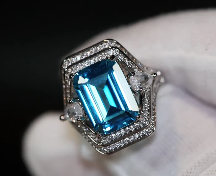 Lab Diamonds London Rings Aquamarine Blue Emerald Diamond Ring