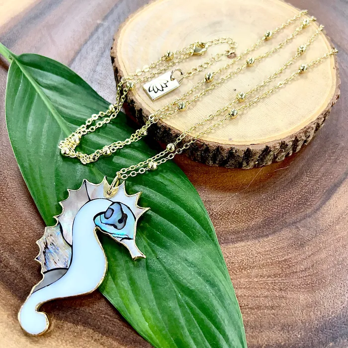 Lily Rose Jewelry Inner Peace Abalone Mother of Pearl Seahorse XL Pendant 30 Gold Necklace Necklaces