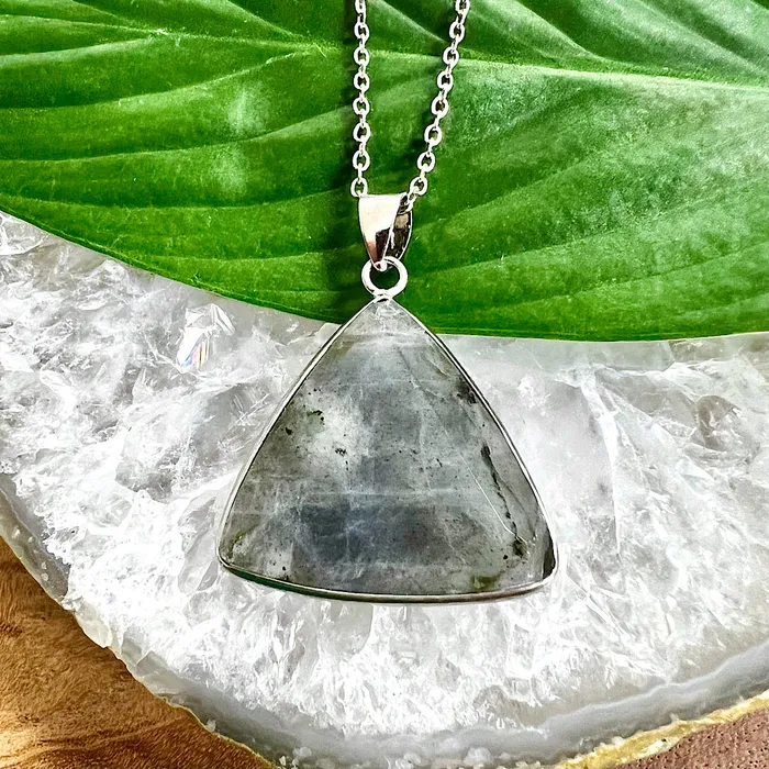 Lily Rose Jewelry Necklaces Geometric Triangle Medium Soft Labradorite Pendant 18 White Gold Necklace