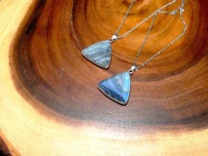 Lily Rose Jewelry Necklaces Geometric Triangle Medium Soft Labradorite Pendant 18 White Gold Necklace