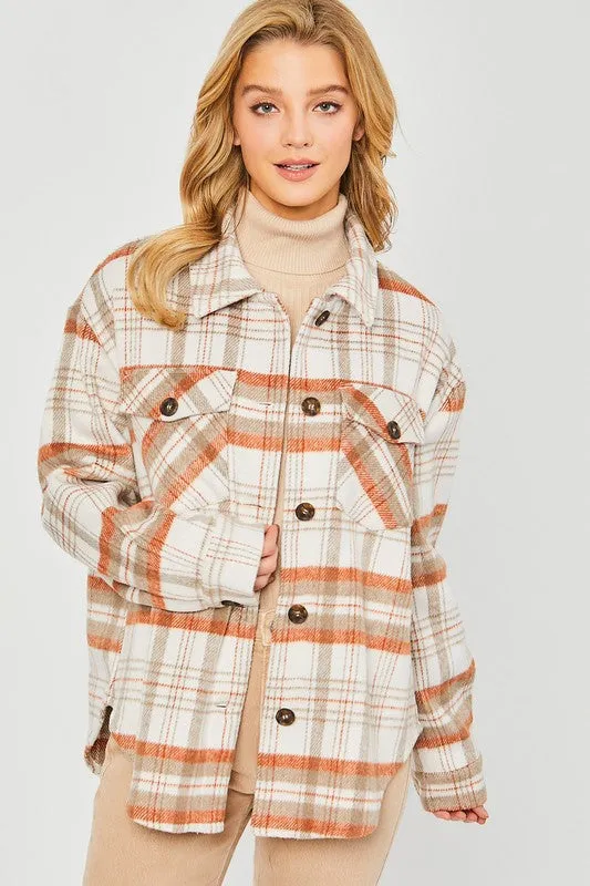 Love Tree Plaid Bust Pocket Shacket Love Tree Necklaces
