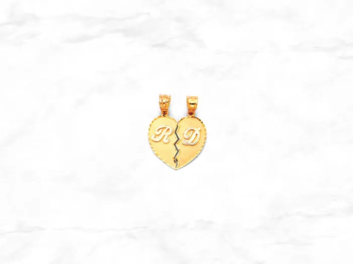 My Jewelry Plaza Necklaces 14K Custom Initial Heart Pendant Personalized Diamond Cut Gold Letter AZ Charm Real Yellow Gold Alphabet Pendant 