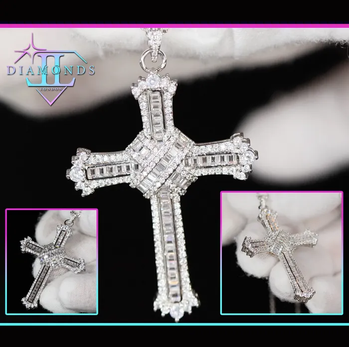 My Store Baguette Diamond Cross Pendant Iced Out Cross Pendant Necklaces