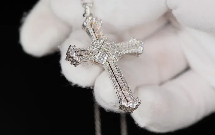 My Store Baguette Diamond Cross Pendant Iced Out Cross Pendant Necklaces