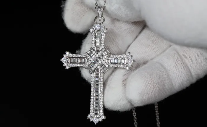 My Store Baguette Diamond Cross Pendant Iced Out Cross Pendant Necklaces