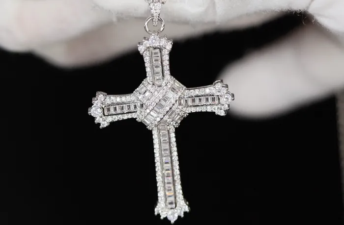 My Store Baguette Diamond Cross Pendant Iced Out Cross Pendant Necklaces