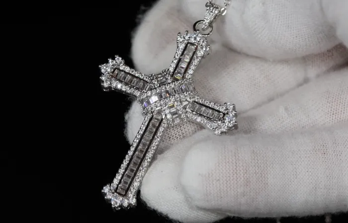 My Store Baguette Diamond Cross Pendant Iced Out Cross Pendant Necklaces