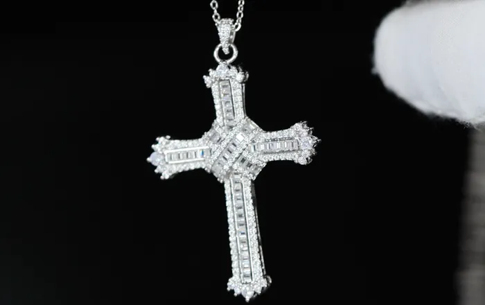 My Store Baguette Diamond Cross Pendant Iced Out Cross Pendant Necklaces