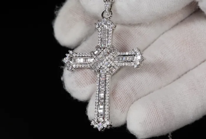 My Store Baguette Diamond Cross Pendant Iced Out Cross Pendant Necklaces
