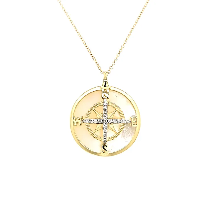 Necklaces 14k Yellow Gold Mother of Pearl Journey Compass Necklace I7845 Zeghani