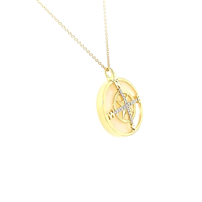 Necklaces 14k Yellow Gold Mother of Pearl Journey Compass Necklace I7845 Zeghani Necklaces 14k Yellow Gold Mother of Pearl Journey Compass Necklace I7845 Zeghani