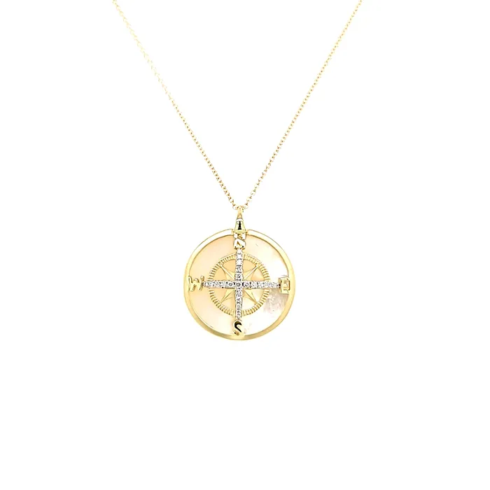 Necklaces 14k Yellow Gold Mother of Pearl Journey Compass Necklace I7845 Zeghani Necklaces 14k Yellow Gold Mother of Pearl Journey Compass Necklace I7845 Zeghani