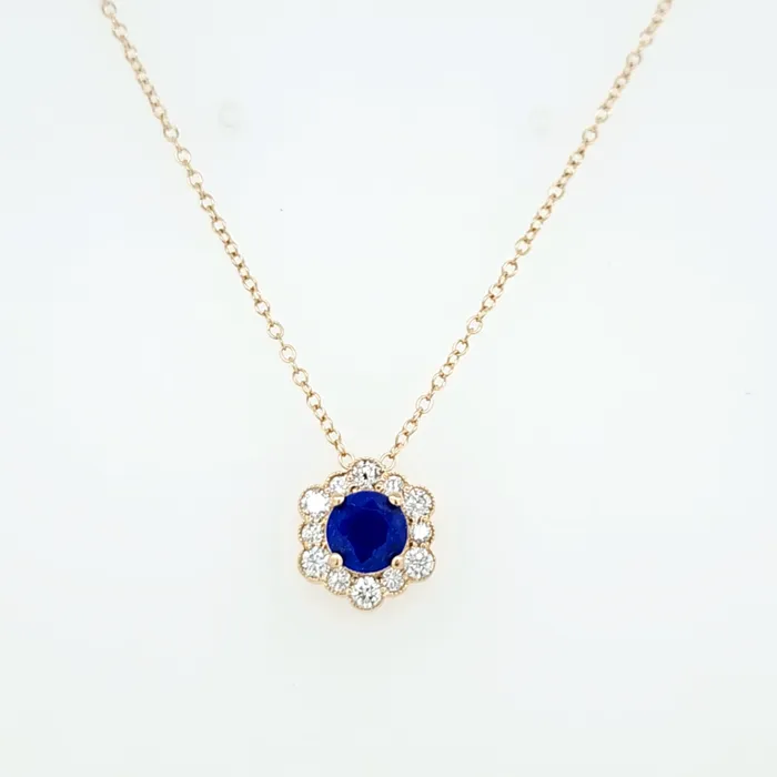 Necklaces Armand Jacoby 14k Yellow Gold 6mm Faceted Lapis Diamond Halo Necklace I8358