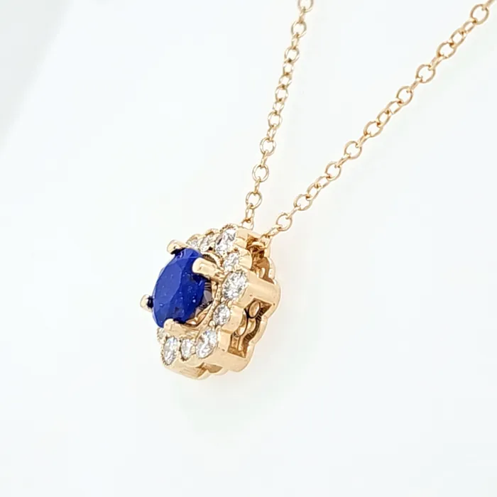 Necklaces Armand Jacoby 14k Yellow Gold 6mm Faceted Lapis Diamond Halo Necklace I8358