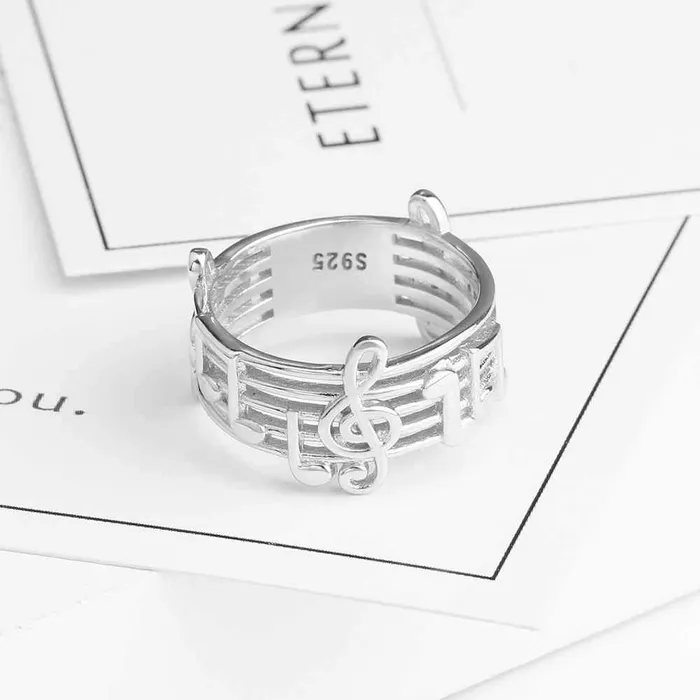 Necklaces customjewelryan Trendy 925 Sterling Silver Rings for Women with Musical Note Shape Fashion Jewelry Gift for Music Lovers