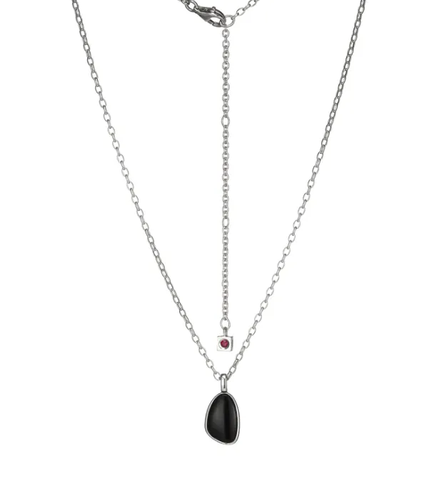 Necklaces ELLE ELLE Sterling Silver Pebble Black Agate Necklace SI5125