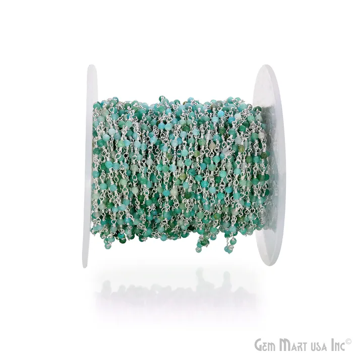 Necklaces GemMartUSA Amazonite 225mm Tiny Beads Silver Plated Wire Wrapped Rosary Chain Necklaces GemMartUSA Amazonite 225mm Tiny Beads Silver Plated Wire Wrapped Rosary Chain